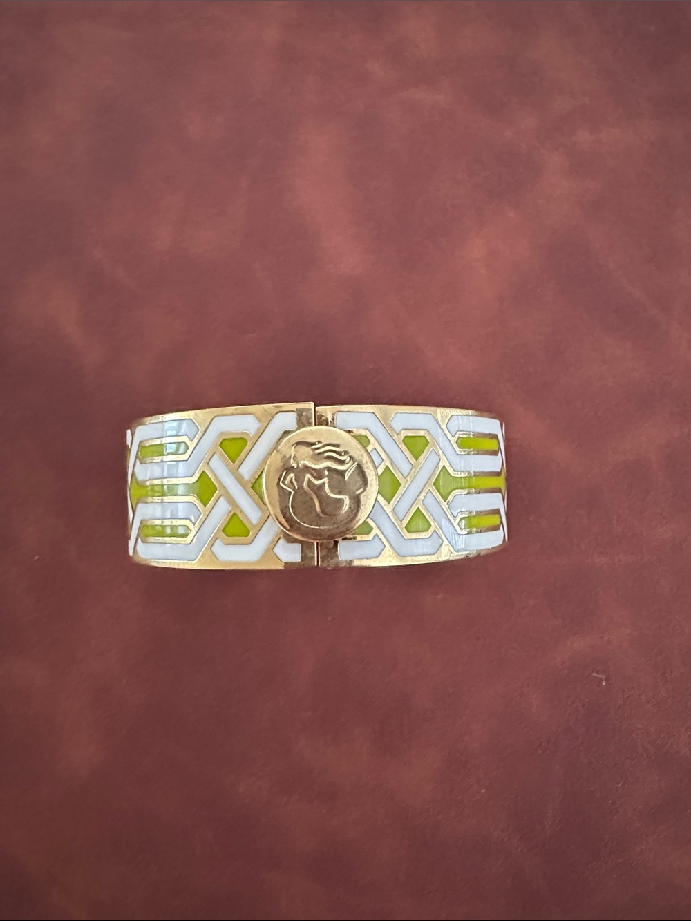 Spartina 449 White and Green Gold Hinged Bracelet